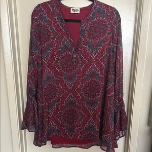 Show Me Your MuMu Red Bell Sleeve Blouse with Mandarin Collar